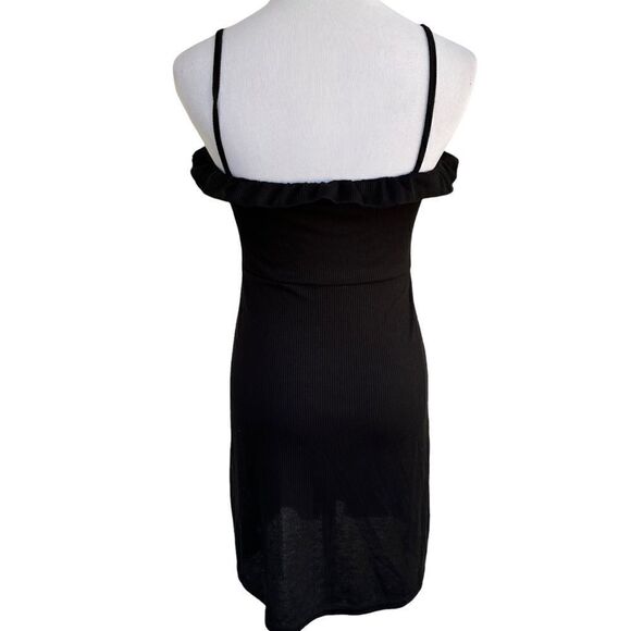 Nasty Gal Collection Black Ribbed Ruffle Mini Dress S - Picture 4 of 6